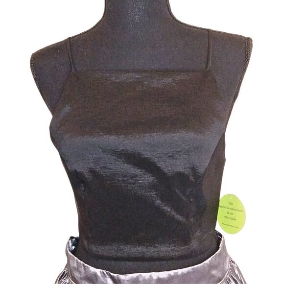 ALEX & SOPHIA FORMAL BLACK HALTER TOP & LONG GRAY GOLDMETAL SKIRT 2-PIECE SET - Picture 4 of 8